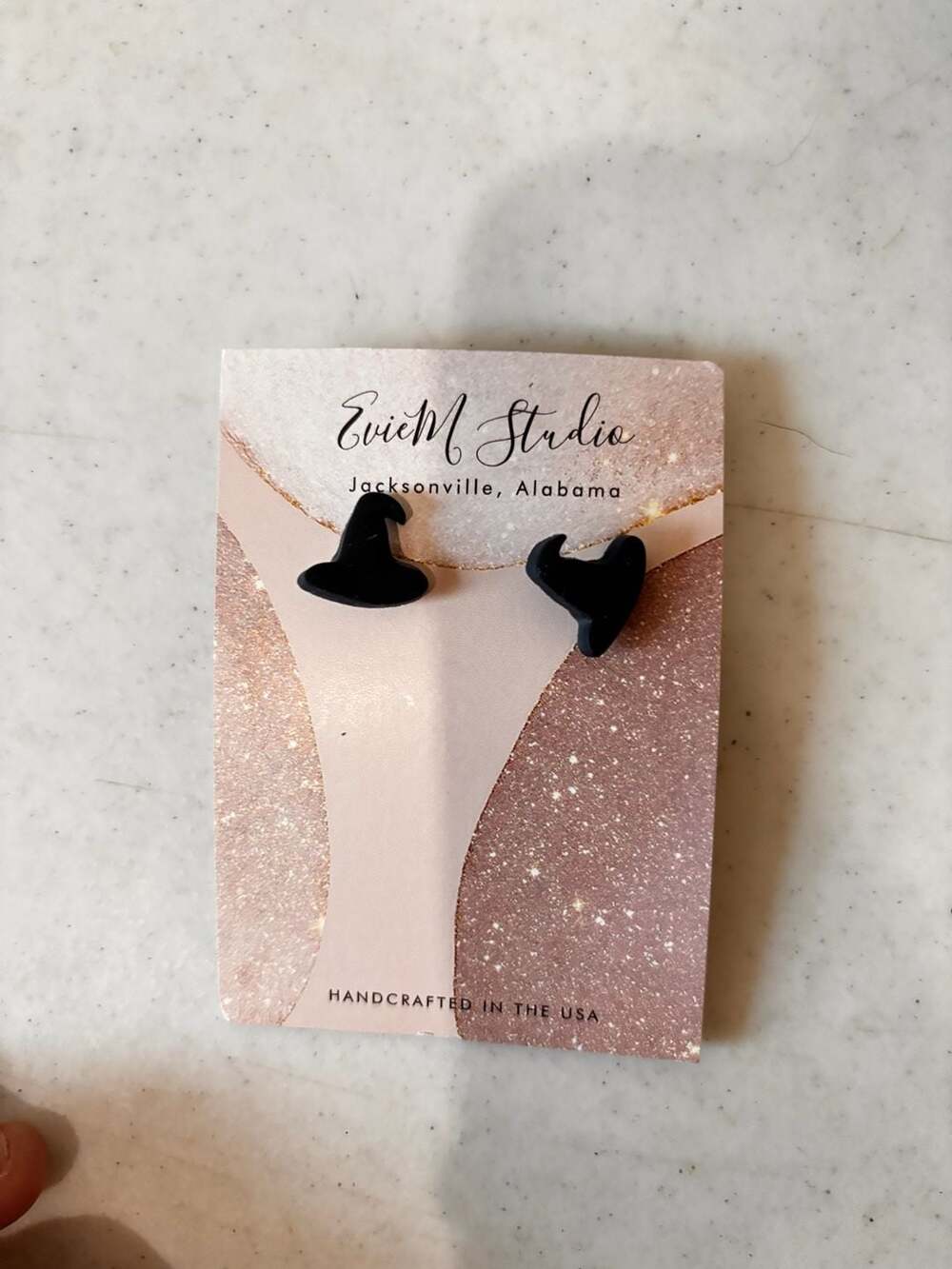 EvieM Studio Black Witch Hat Halloween Stud Earrings